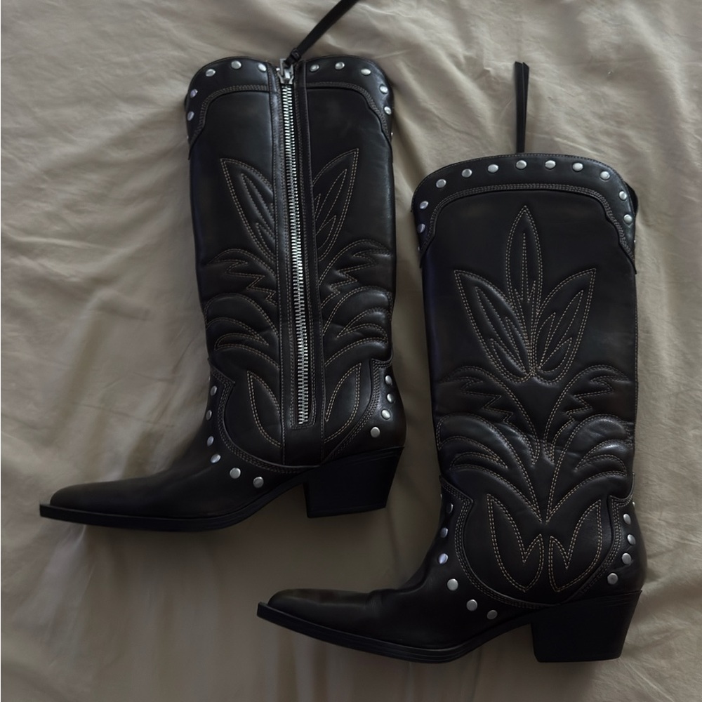 Zara Brown Studded Zip Up Western Boots